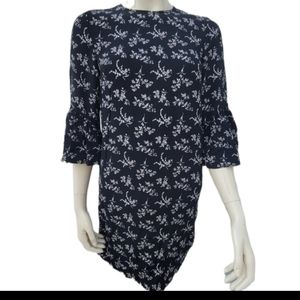 Size 2 H&M black and white floral dress with flared 3/4 sleeves